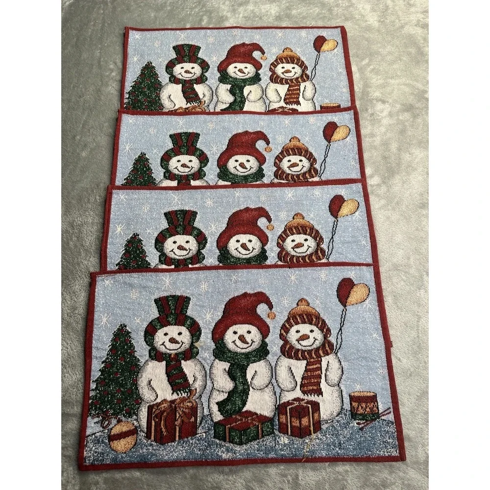 4 Tapestry Snowmen Family Placemats Holiday Christmas Snow Vintage